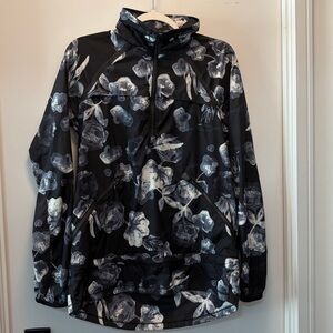 lululemon athletica Black Floral Hooded Ski Jacket,2 front zipper pocket